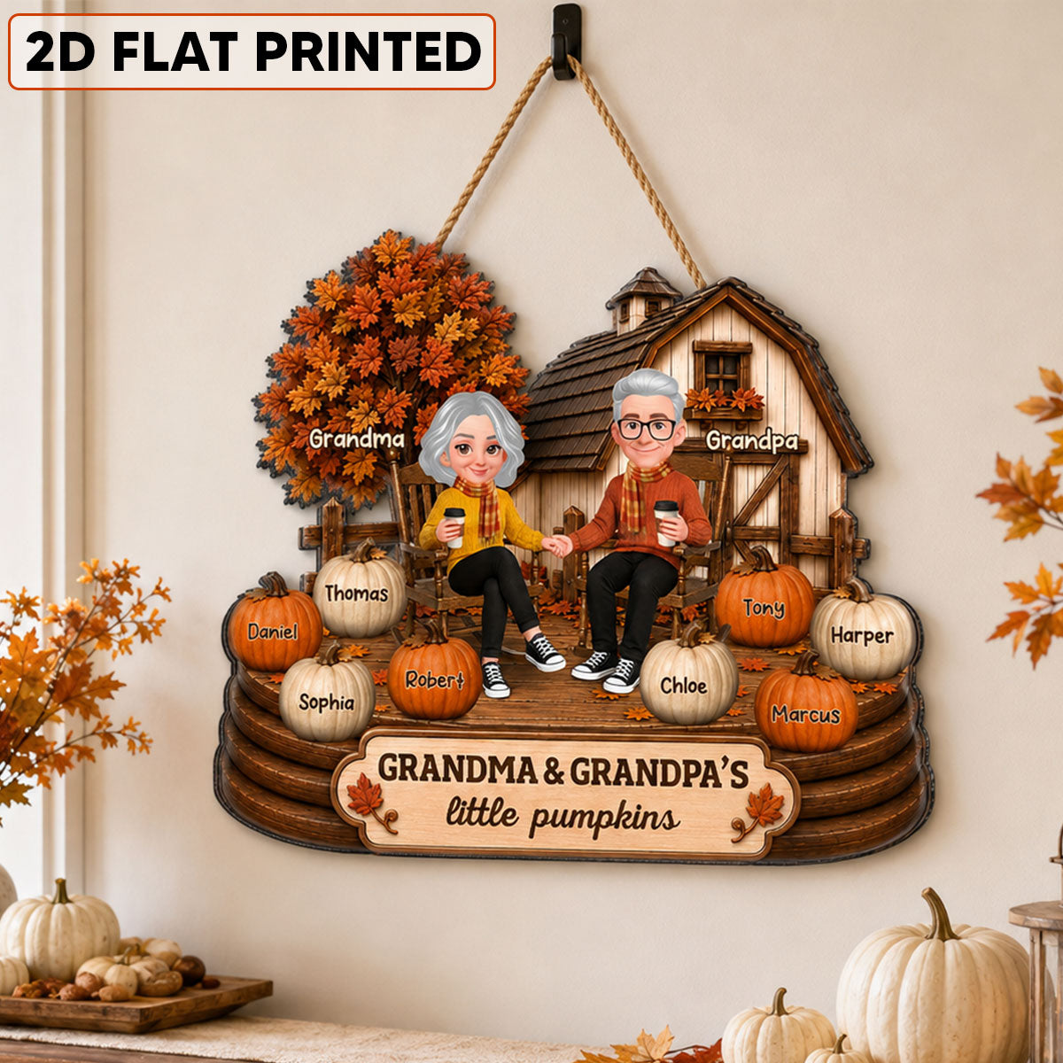 Fall Season Cozy Warm Farmhouse Style Grandma Grandpa Little Pumpkins - Personalized Wood Sign - Fall Decor For Grandparents