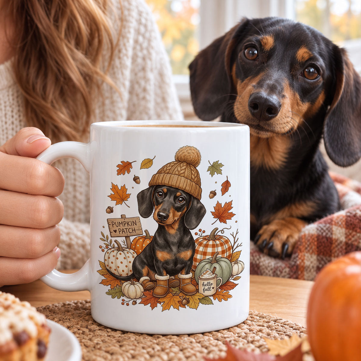 Custom Dog Photo Pumpkin Patch - Personalized Mug - Fall Gift for Dog Moms, Cat Moms, Pet Lovers