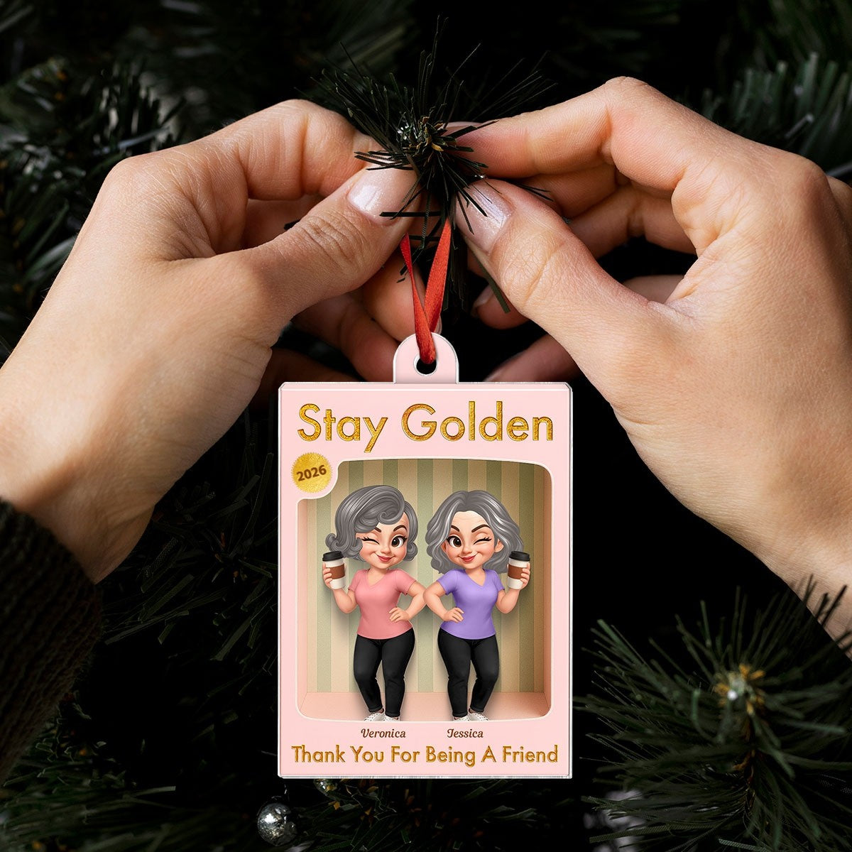 Old Besties Thank You For Being A Friend Toy Box Style - Personalized Acrylic Ornament - Christmas Gift For Best Friends