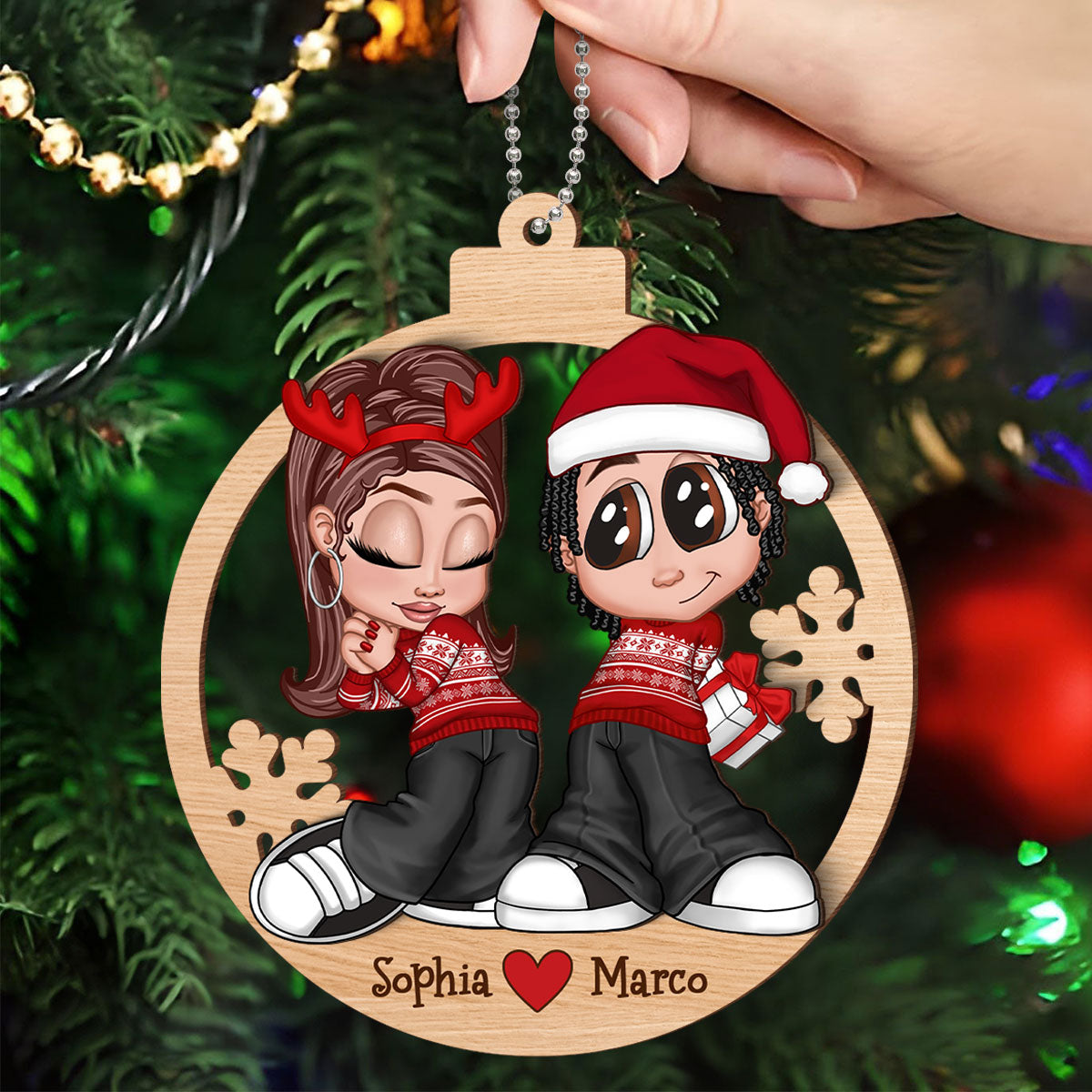 Christmas Y2K Couple Personalized 2-Layer Wooden Ornament