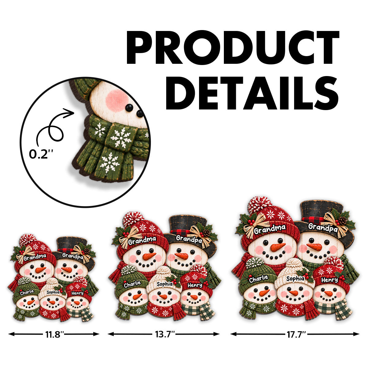 Cute Grandpa Grandma Snowman - Personalized Wood Sign - Christmas Decoration For Porch, Window, Door