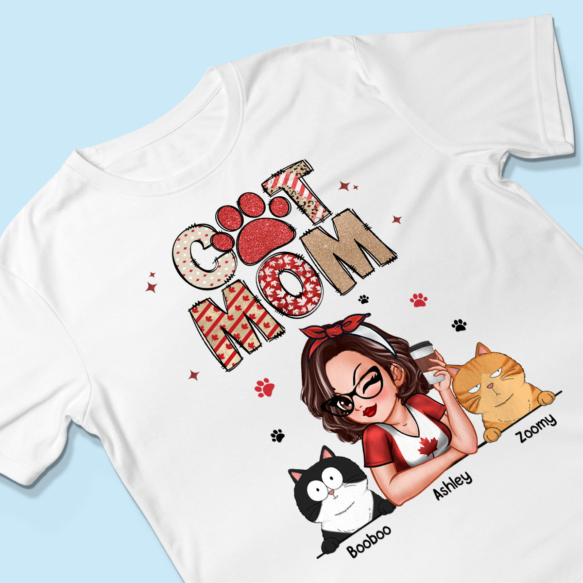 Cat Mom Canada Flag Sparkly Pattern Personalized Shirt, Canada Day