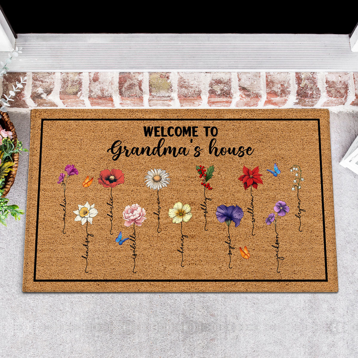 Welcome To Grandma‘s House Vintage Birth Flowers Personalized Doormat