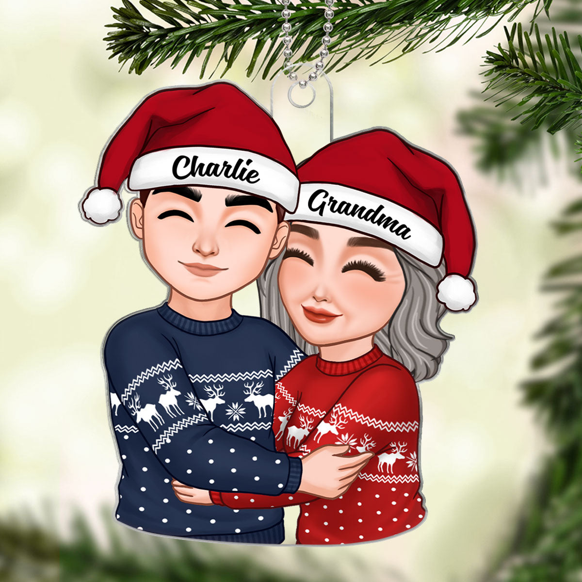 Christmas Grandma & Grandkid Hugging Christmas Gift For Teenage Adult Granddaughter Grandson Grandchildren Personalized Acrylic Ornament
