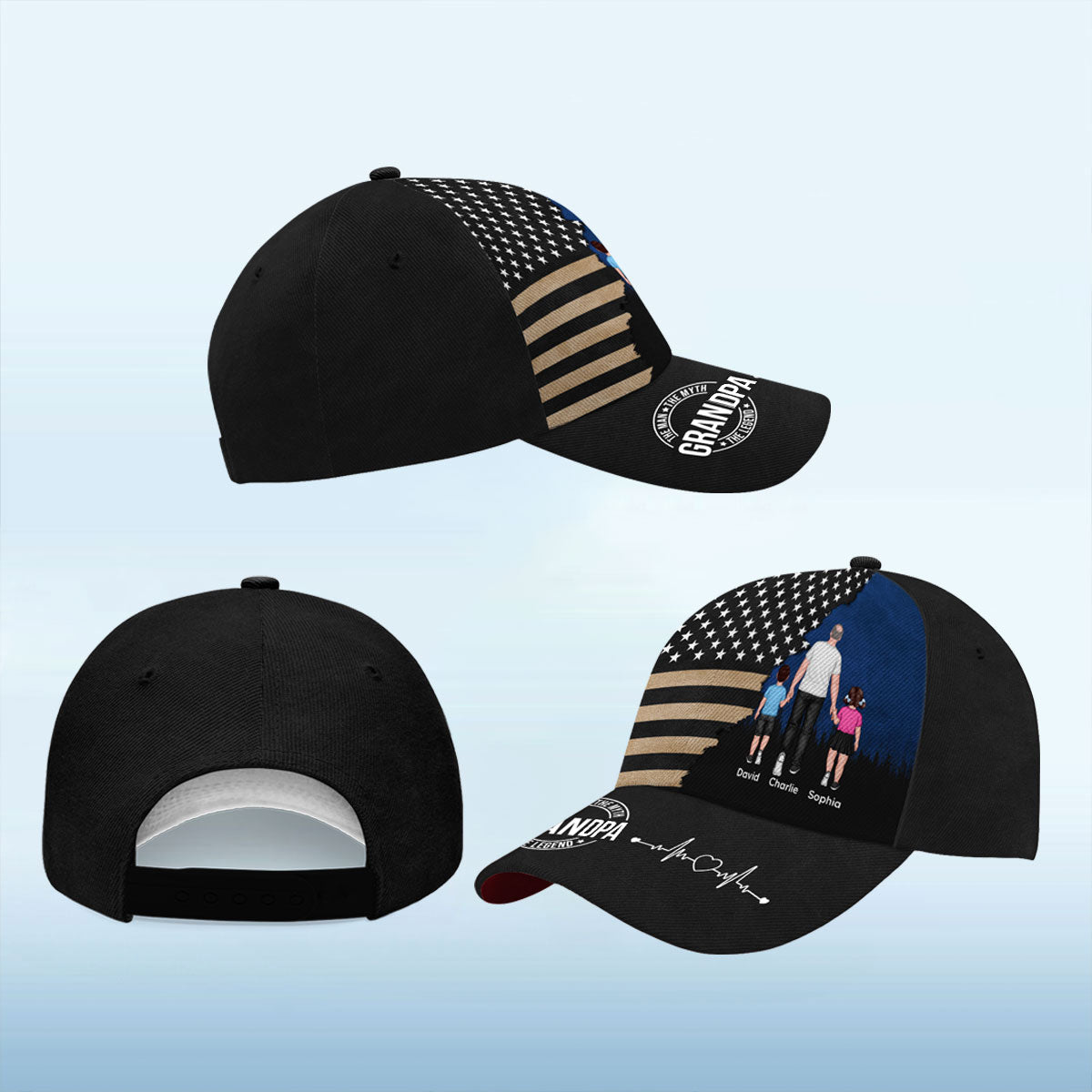 Man Walking With Kids, Nation Flag Personalized Classic Cap, 4th Of July Gift
