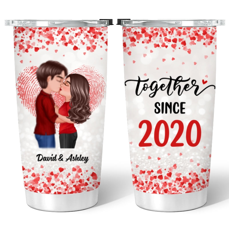 Hearts Flying Doll Couple Kissing  Anniversary Day Gift For Him For Her Personalized Tumbler