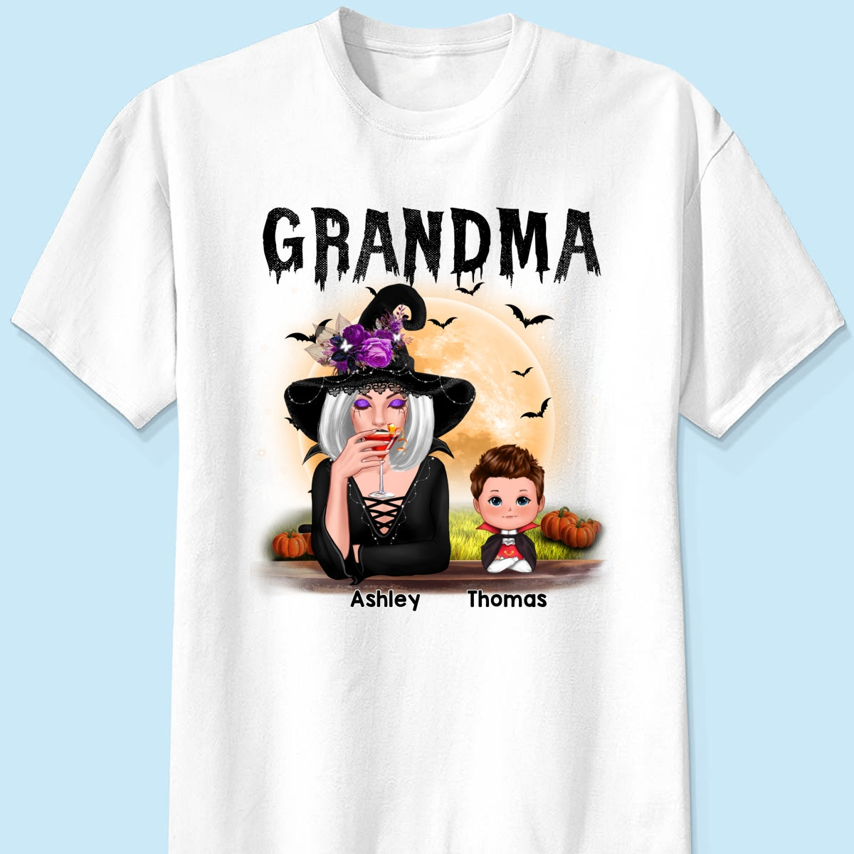 Grandma Mom Witch With GrandKids Halloween Personalized Shirt