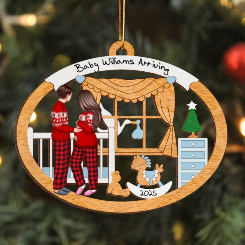 Proud Parents to be, Personalized Expecting Couple Christmas Wooden Ornament