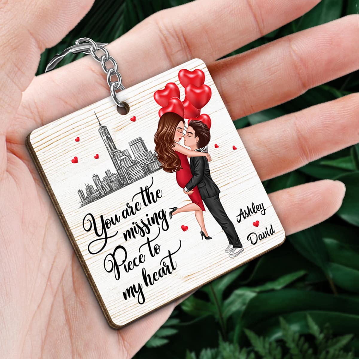 The Missing Piece To My Heart Doll Couple Hugging Kissing Gift For Him For Her Personalized Wooden Keychain