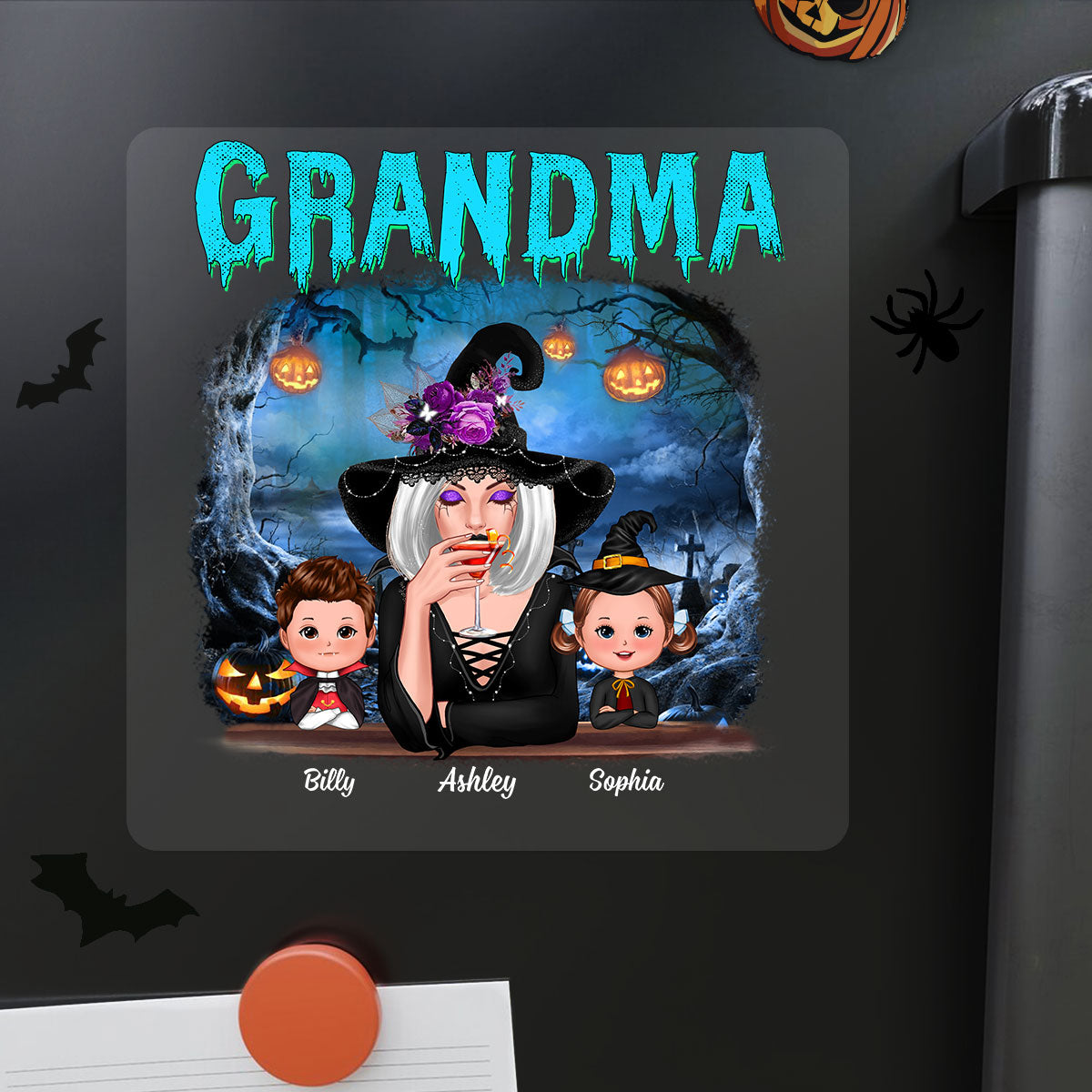 Halloween Night Grandma Witch And Grandkids Personalized Decal, Halloween Decor