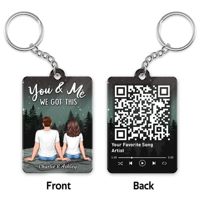 Couple Sitting Back View Under Night Sky Favorite Song QR Code Personalized Acrylic Keychain