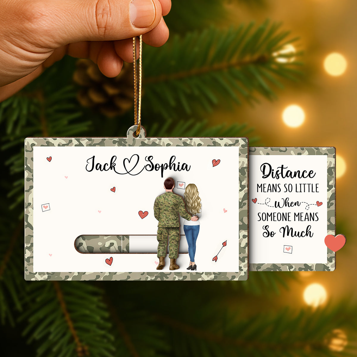 Distance Mean Nothing When Someone Mean Everything - Personalized Slide Ornament - Christmas Gift For Army Couple