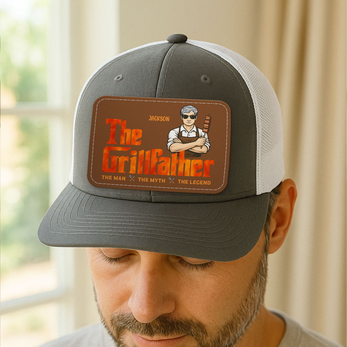 The Grillfather Personalized Leather Patch Hat, Father's Day Gift For Husband, For Dad, For Grandpa