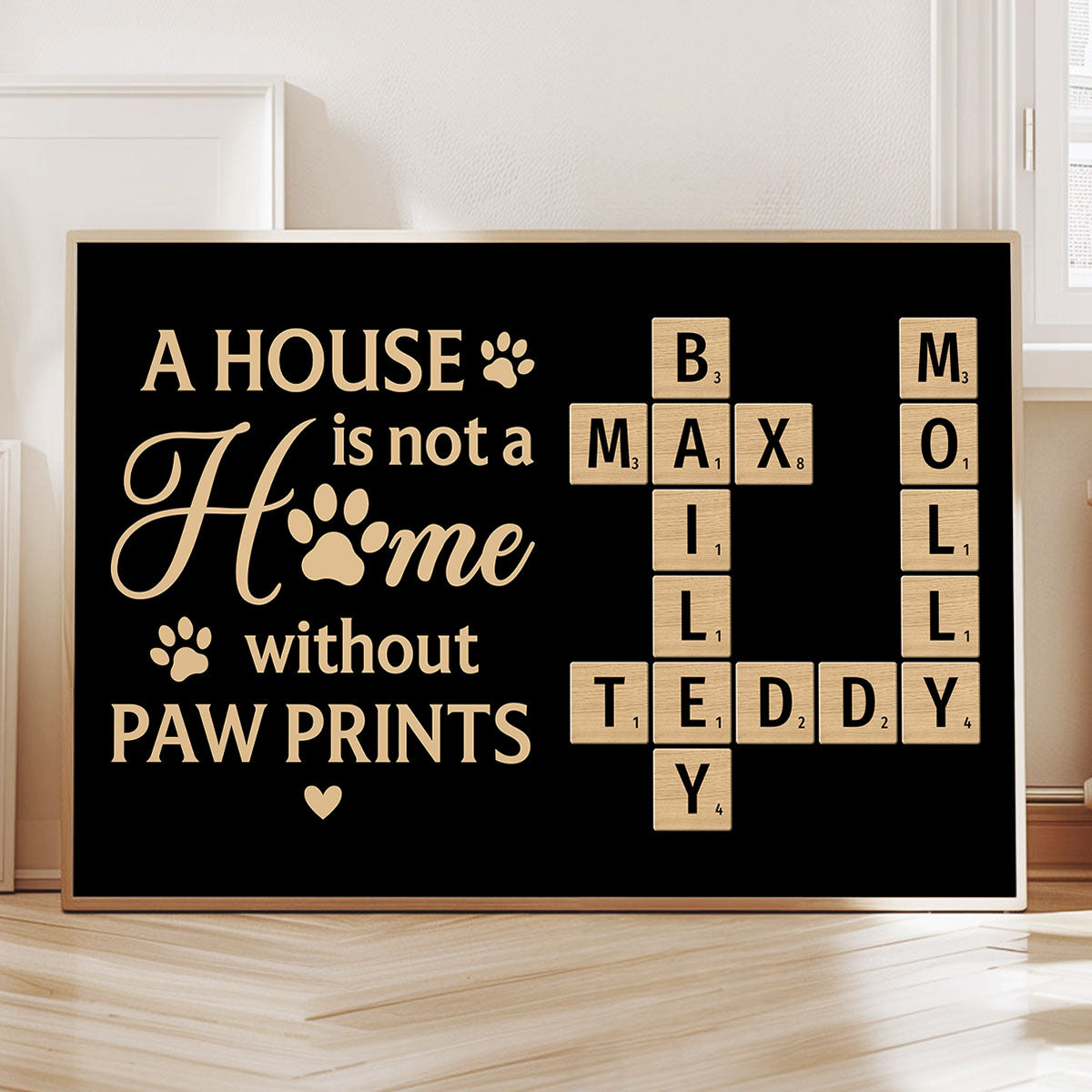 Pet Lover Home Decor Home With Paw Prints Crossword Puzzle Art Black Theme Personalized Poster