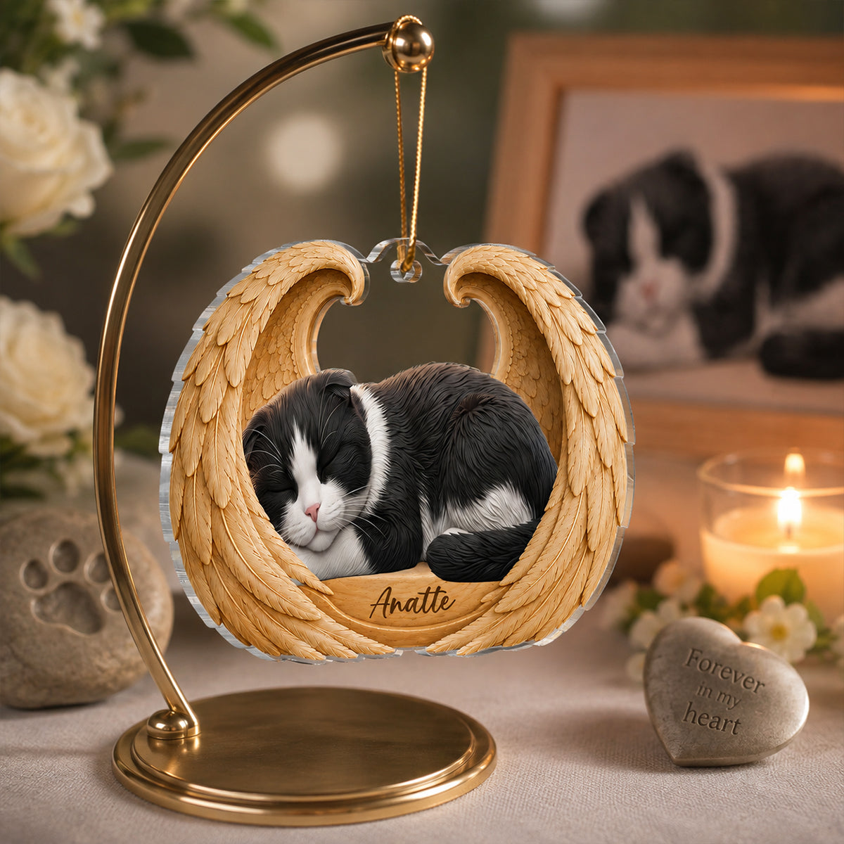 Dog Cat Memorial Angel Wings - Personalized Acrylic Ornament - Heartfelt Sympathy Gift for Pet Lovers
