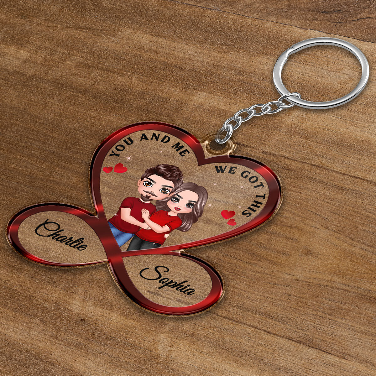 Infinity Heart Doll Couple Hugging Anniversary Gift For Him Gift For Her Personalized Acrylic Keychain
