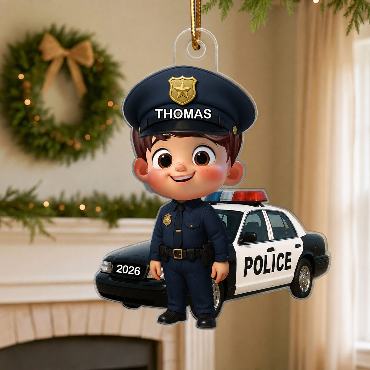3D Effect Little Kid Boy Dream Job Firefighter Christmas Personalized Acrylic Ornament