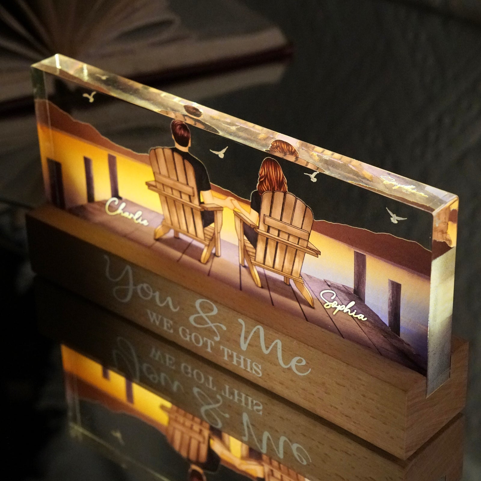 Couple Sitting On The Bridge, Lake Dock Personalized Acrylic Block LED Night Light, Heartfelt 2025  Gift For Couple, For Her, Girlfriend, Wife