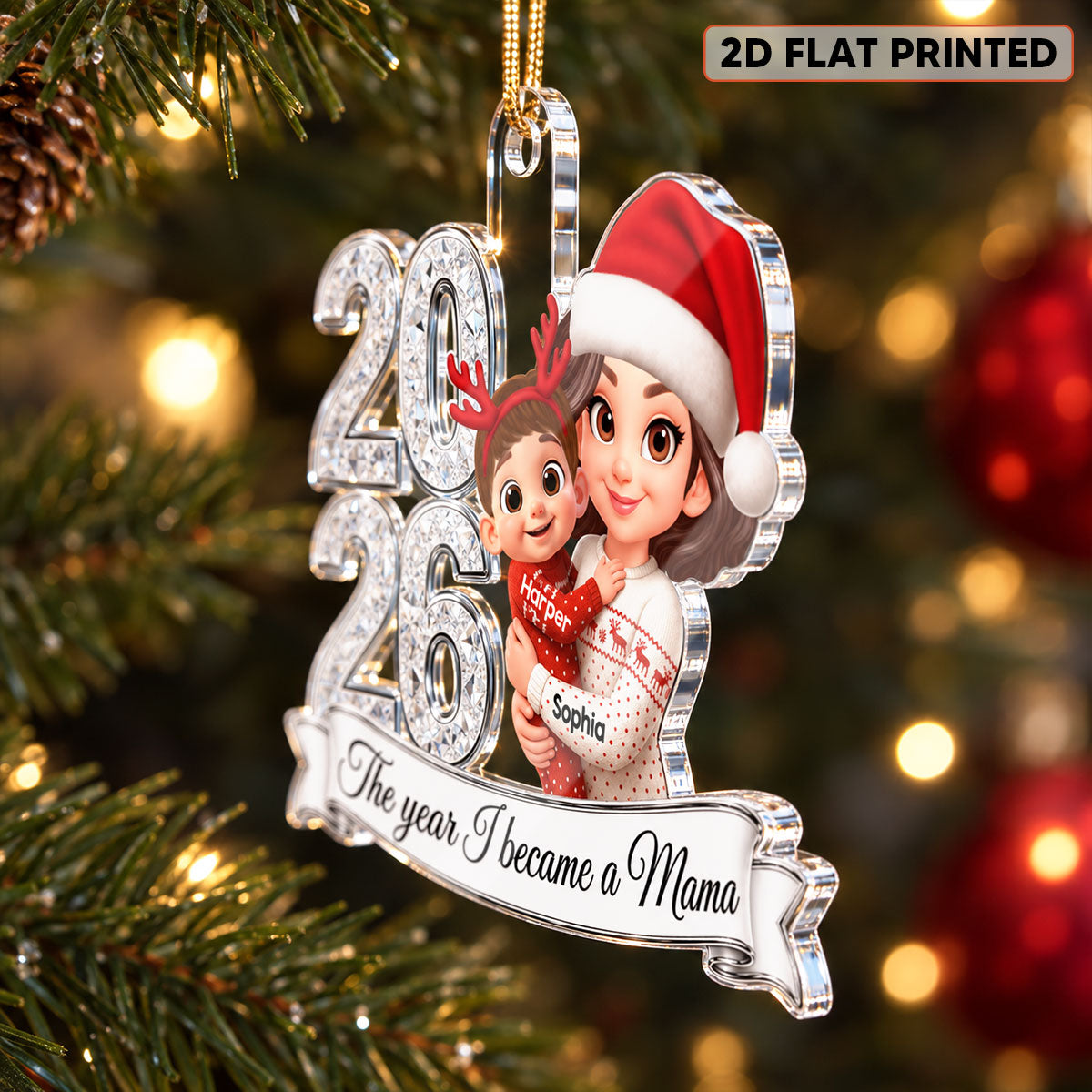 The Year I Became A Mom 2026 2D Flat - Personalized Acrylic Ornament - First Christmas As Mom Keepsake Gift