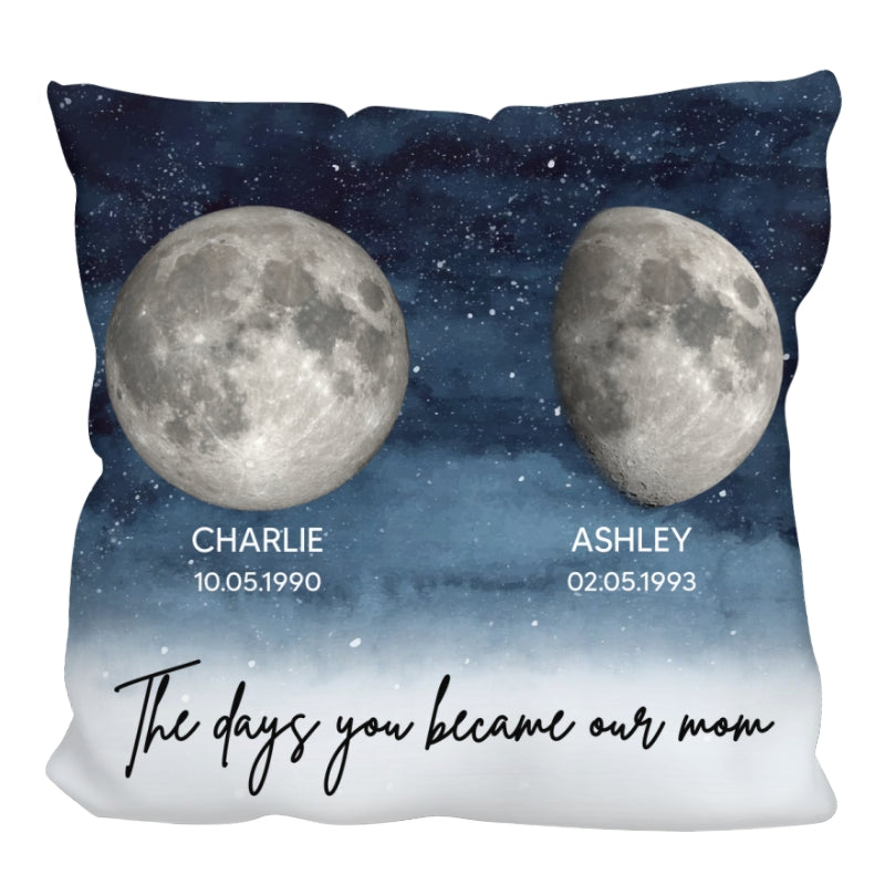 Starry Night Custom Birthday Moon Phase The Day You Became Mom Personalized Pillow, Gift