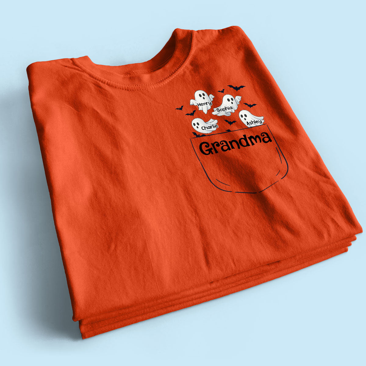 Grandma Cute Ghost and Bat Halloween In Pocket Effect Personalized Shirt