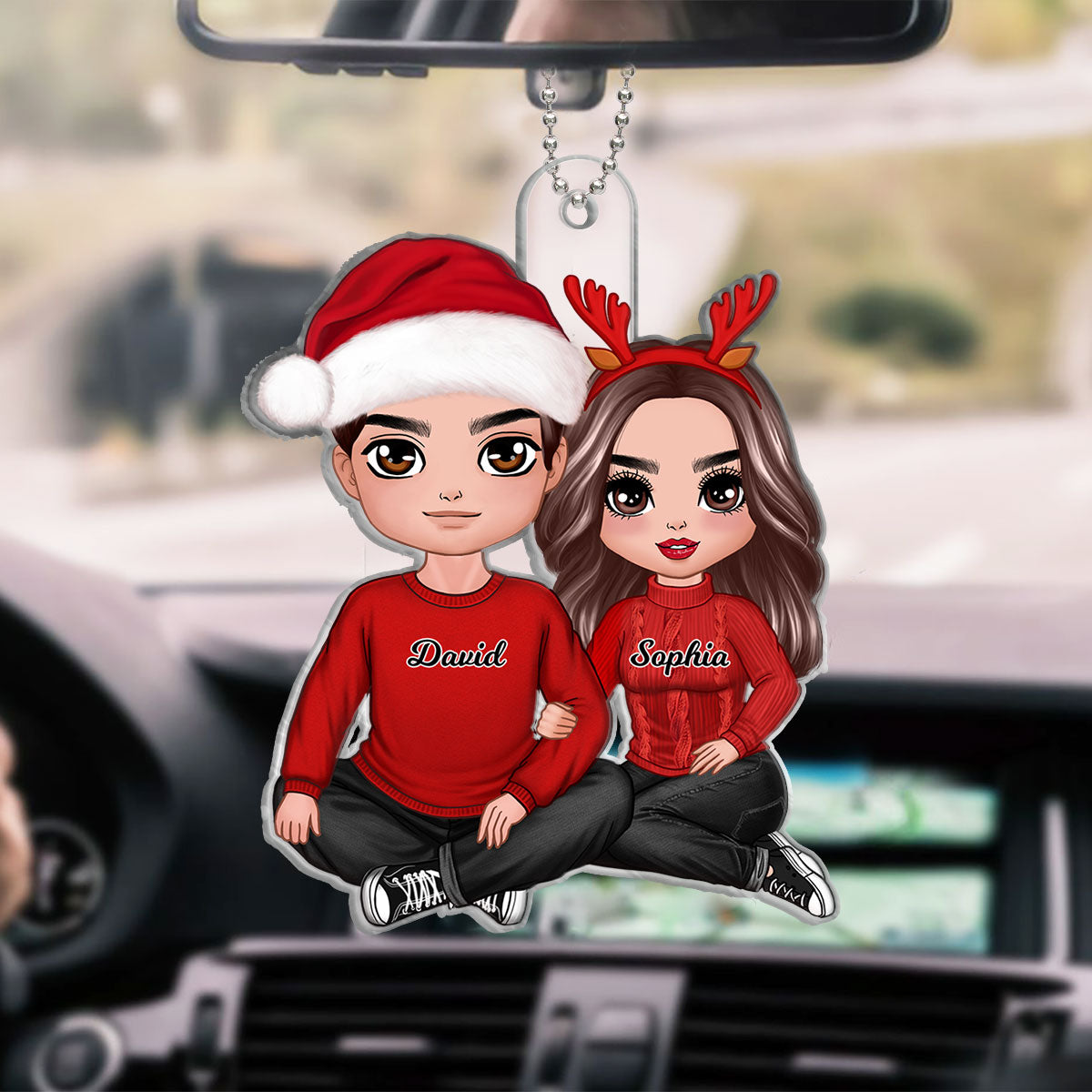 Christmas Doll Couple Sitting Hugging Personalized Acrylic Ornament