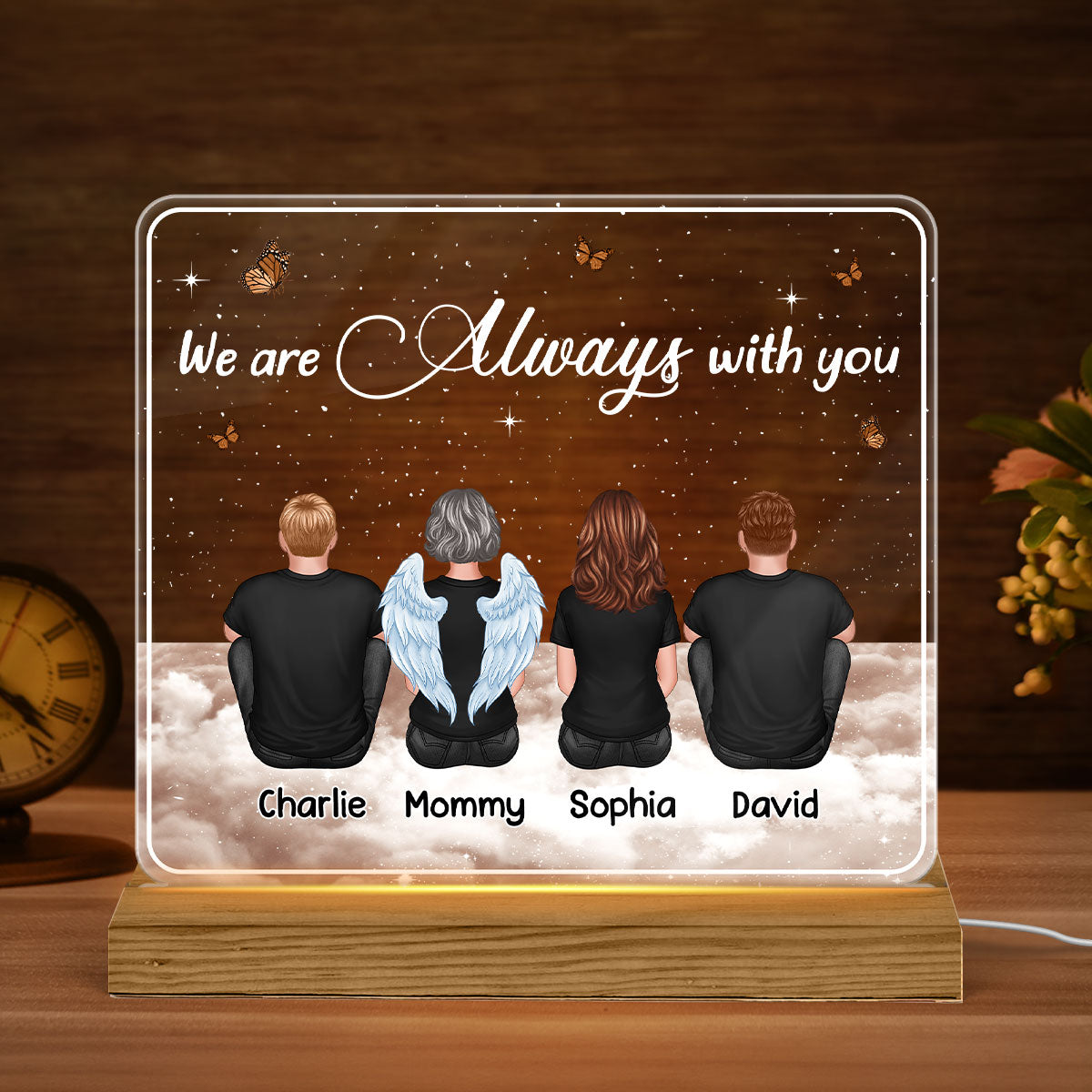 Always With You Sky Family Members, Memorial Personalized Custom Shaped LED Night Light, Sympathy Gift