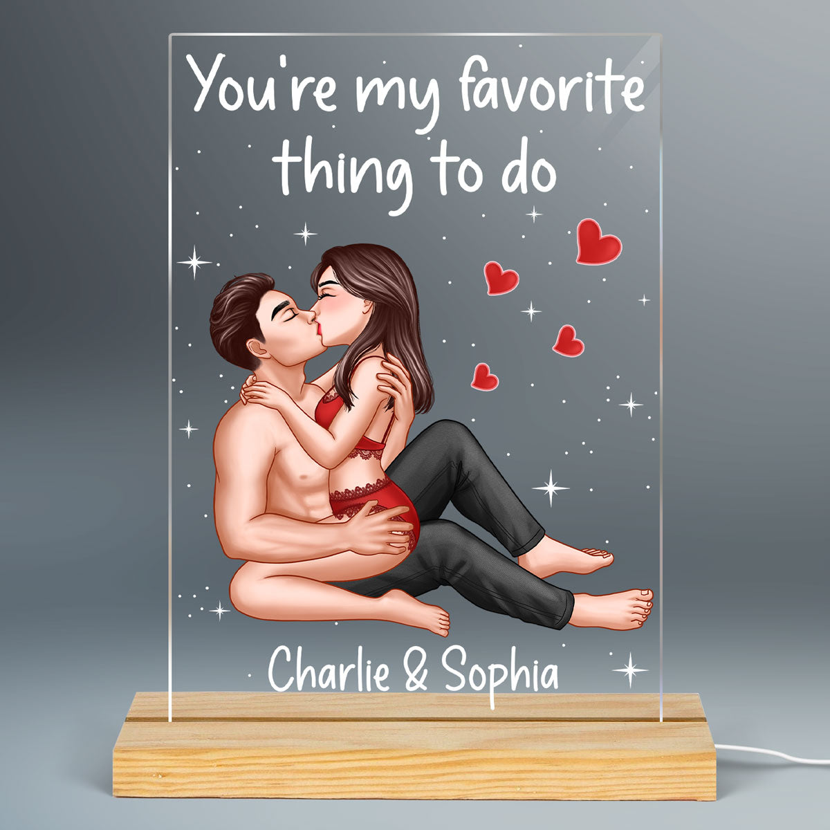 Sexy Couple Kissing Personalized Rectangle Acrylic Plaque LED Night Light