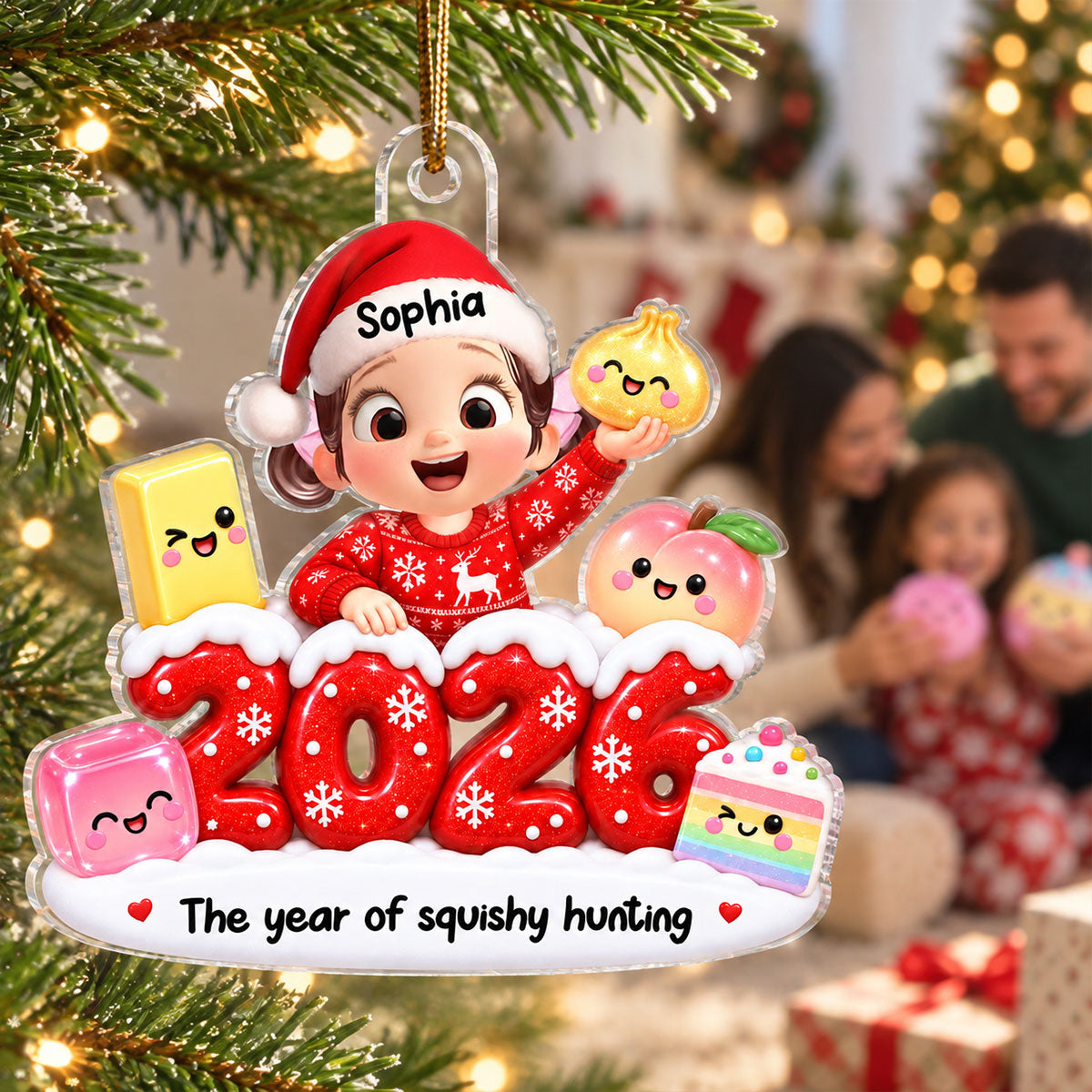 Cute Kid Boy Girl Squishy Hunting 2D Flat - Personalized Acrylic Ornament - Squishy Lover Christmas Keepsake 2026