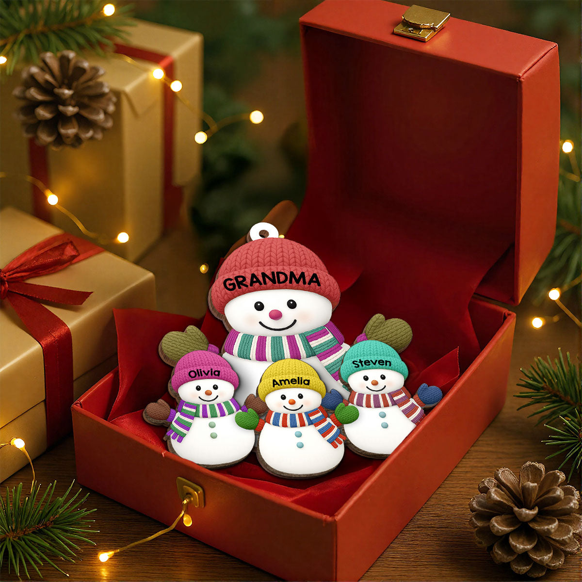 Christmas Grandma Grandkids Snowman Together Christmas - Personalized 2-Layer Wooden Ornament