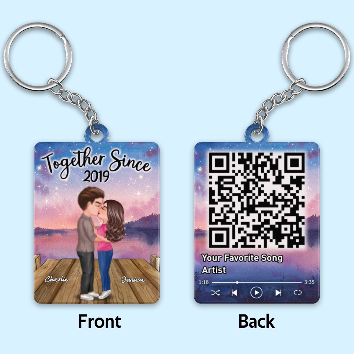 Couple Kissing In Purple Sunset Favorite Song QR Song Personalized Acrylic Keychain