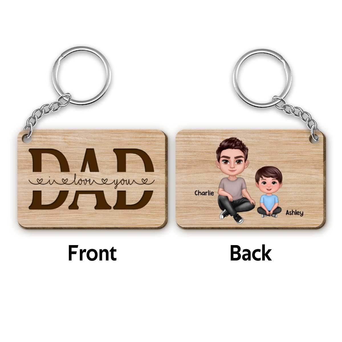 Best Dad Ever Doll Sitting Man & Kids Personalized Wooden Keychain
