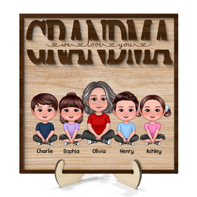 We Love You Grandma Mom Auntie Kids Sitting Mother‘s Day Gift Personalized 2-Layer Wooden Plaque