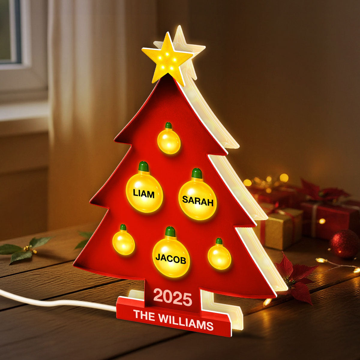 Family Christmas Tree Personalized Light Box, Christmas Decor Gift