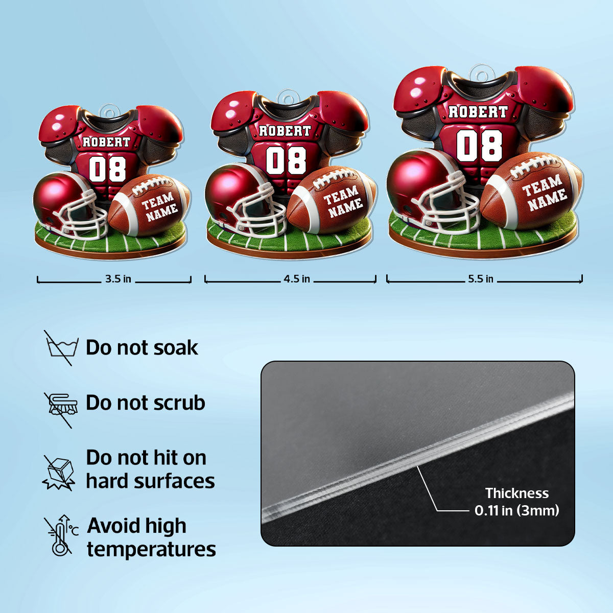 Football Jersey Uniform 3D Effect Personalized Acrylic Car Hanger Ornament, Perfect Gift For Football Fans, Super Bowl 2025