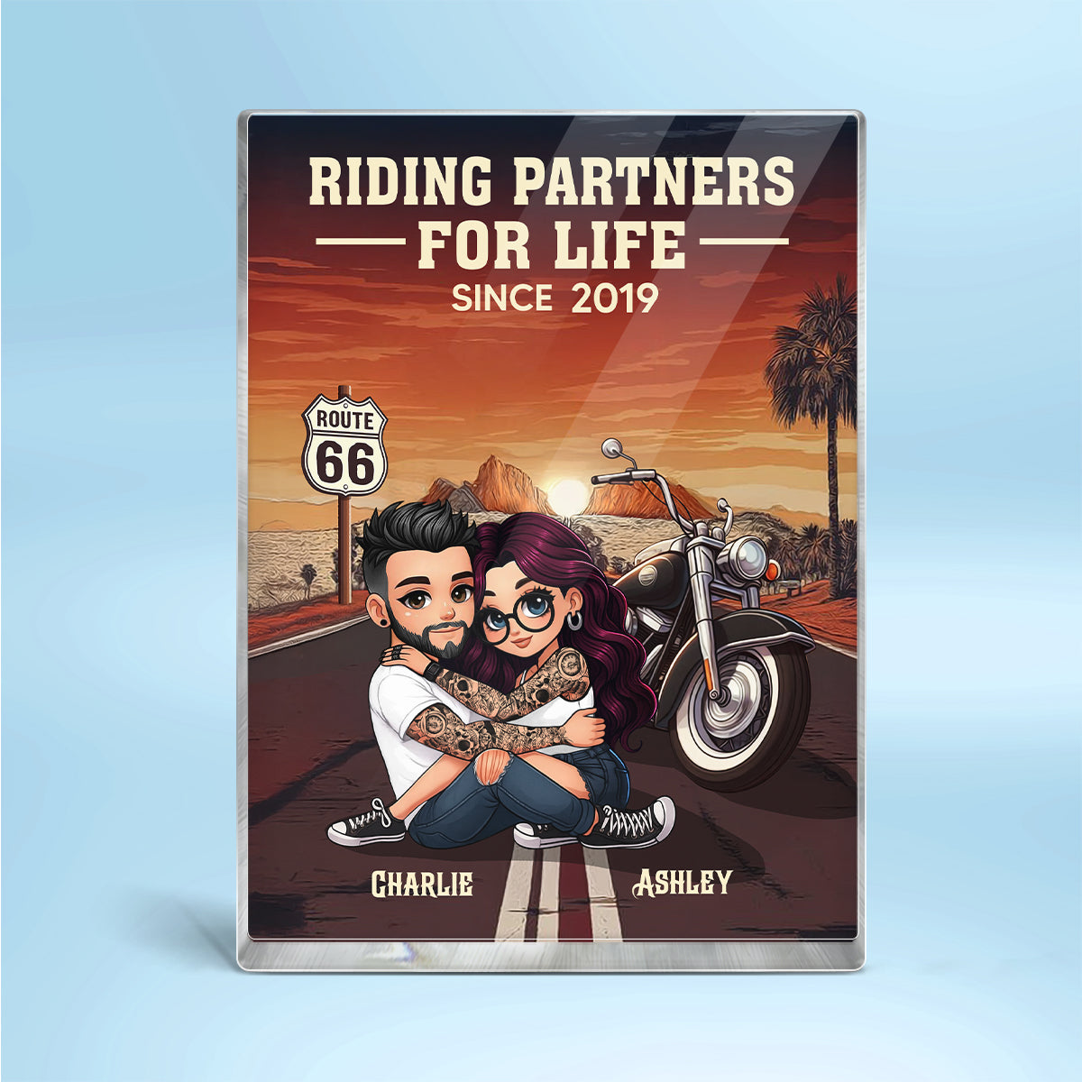 Bikers Couple Riding Partners for Life Personalized Acrylic Block Plaque, Gift for him, Gift for her