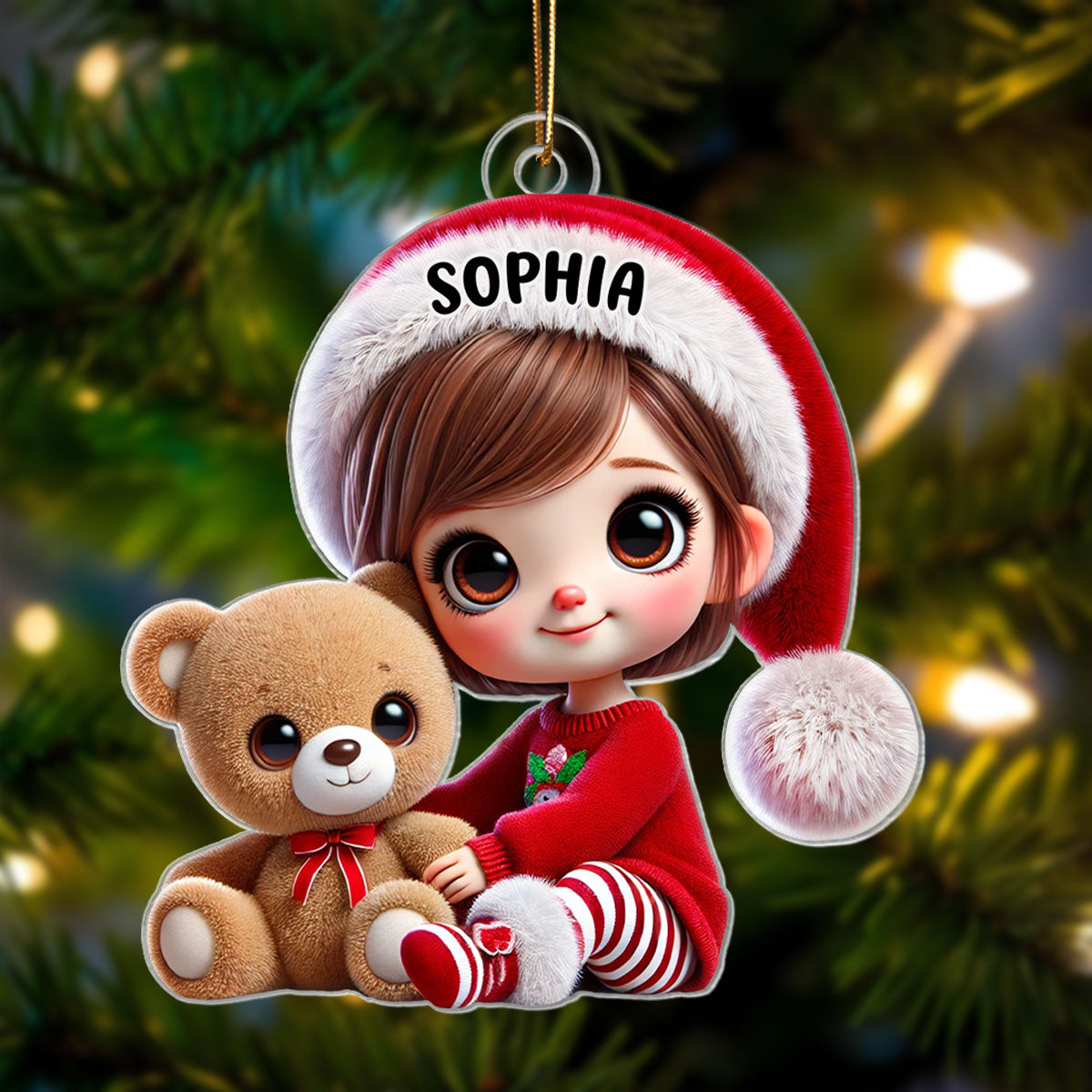 Kid Boy Girl Holding A Teddy Bear Personalized Acrylic Ornament, Christmas Gift for Children, Grandchildren