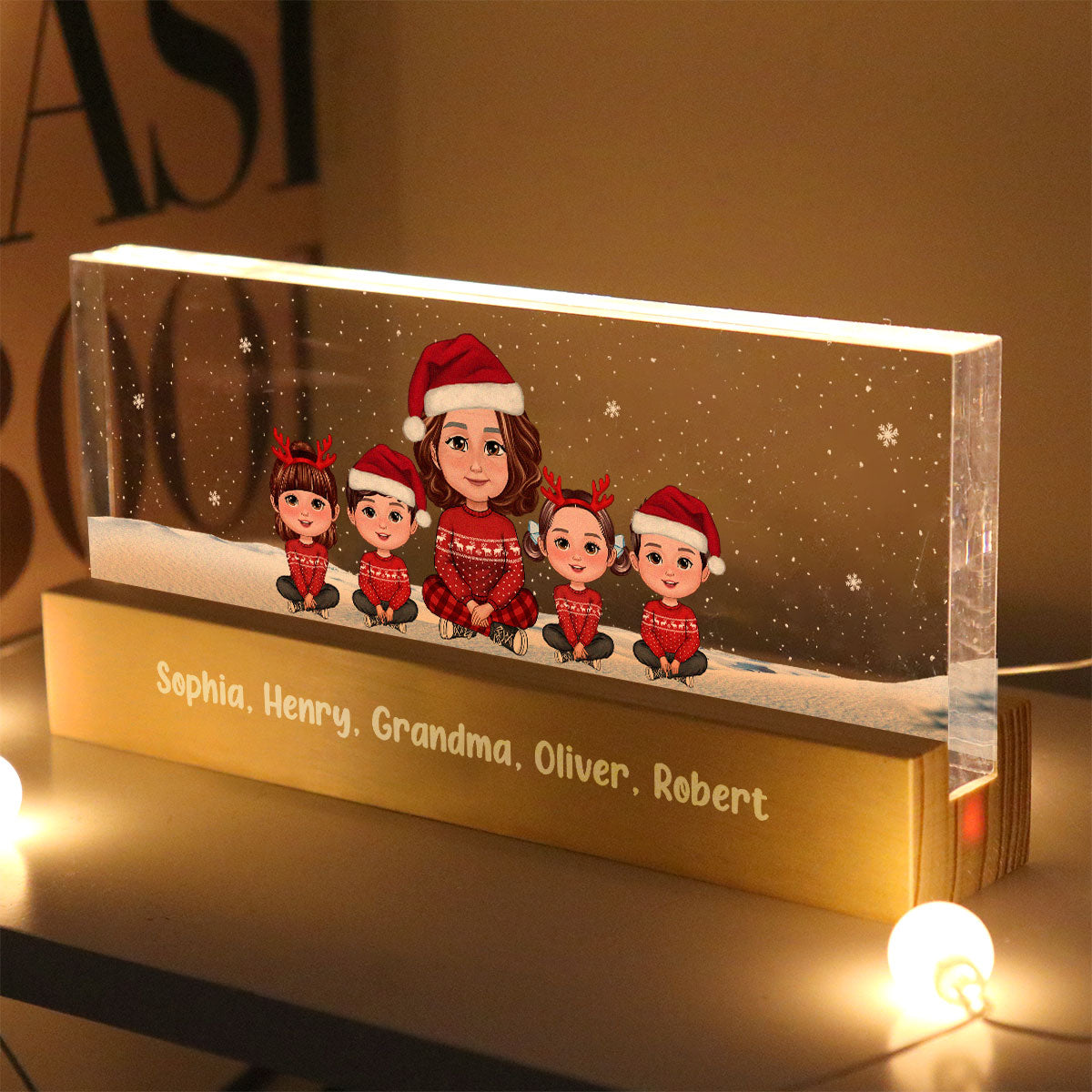 Grandma & Grandkids Christmas Gift For Grandma Granddaughter Grandson Personalized Acrylic Block LED Night Light