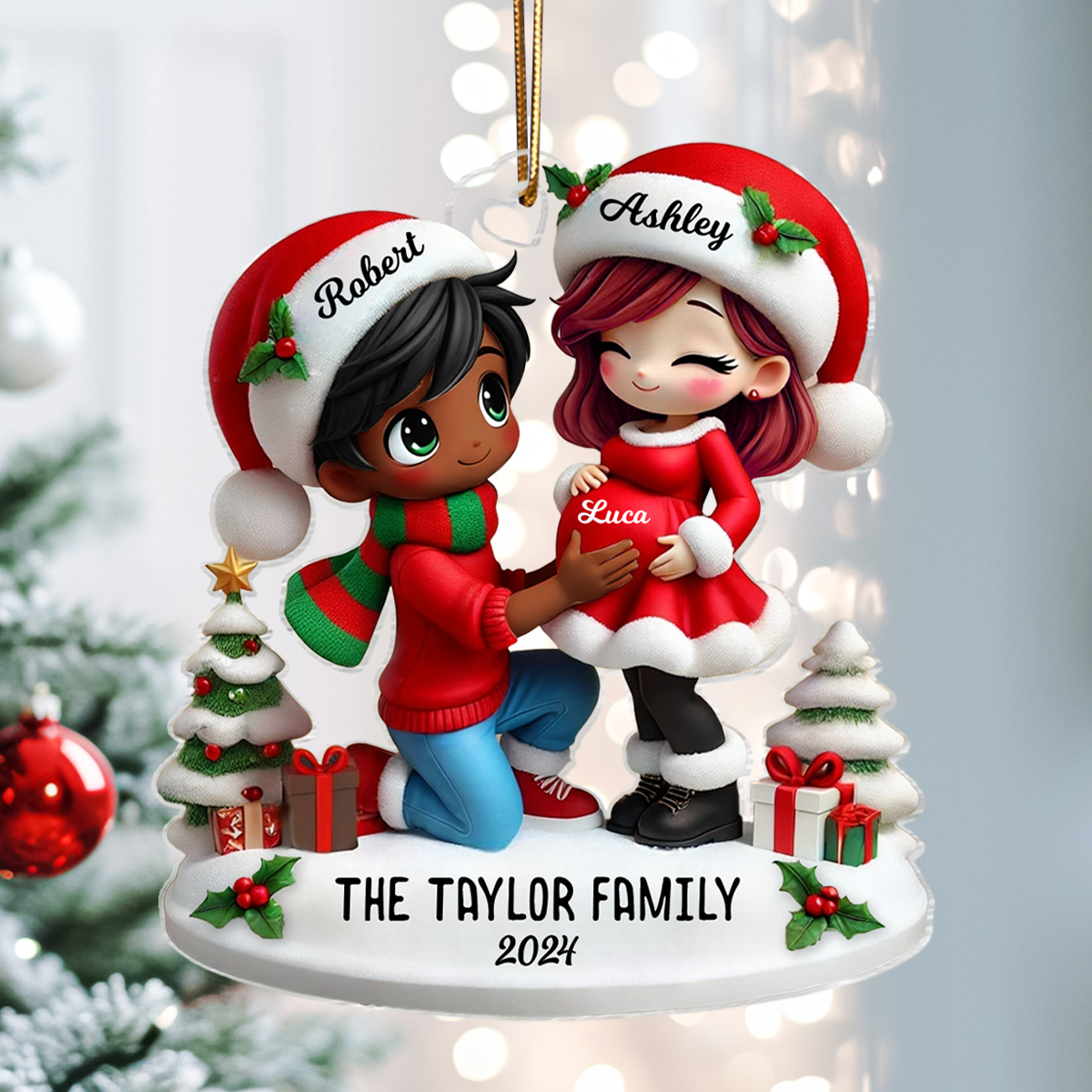 We Are Expecting A Baby Pretty Couple Personalized Acrylic Ornament, Christmas Gift for New Mom, New Dad, Pregnancy Announcement Gift