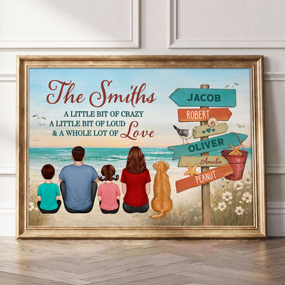 Colored Wood Pallet Family Sitting At Beach Personalized Poster