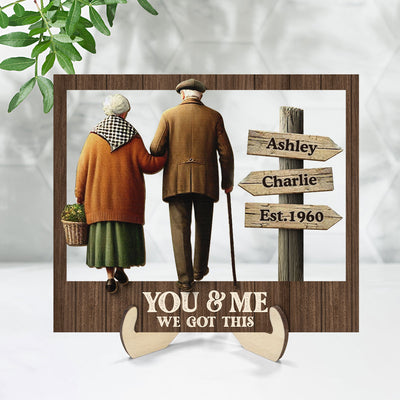 Old Couple Walking Together Personalized 2-Layer Wooden Plaque, Heartfelt Gift For Couple, For Him, For Her, Husband, Wife