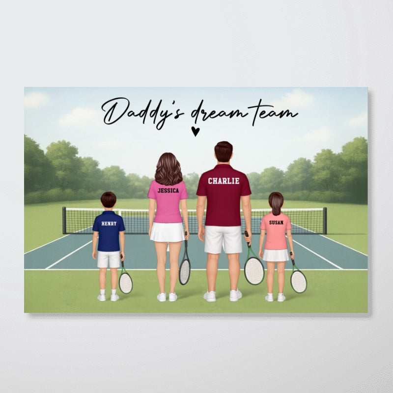 Daddy's Team Tennis Family Back View Personalized Poster, Father's Day Gift