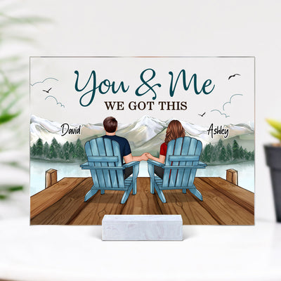 Lake Mountain View Landscape Back View Couple Sitting Gift For Him For Her Personalized Acrylic Plaque