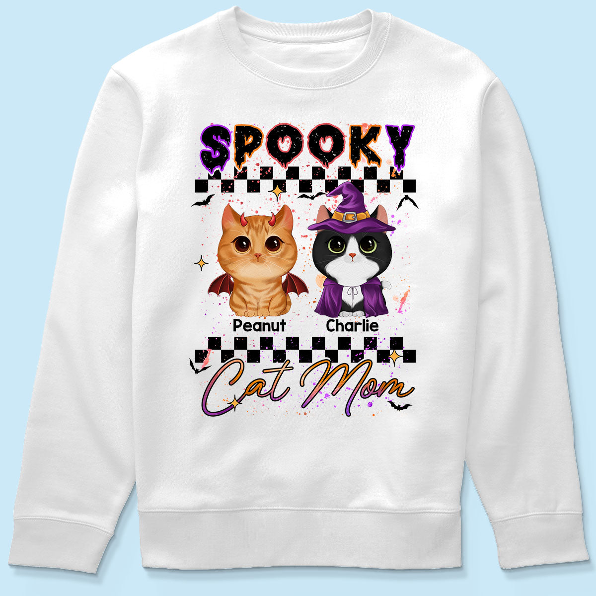 Spooky Cat Mom Halloween Watercolor Cute Cats Personalized Shirt