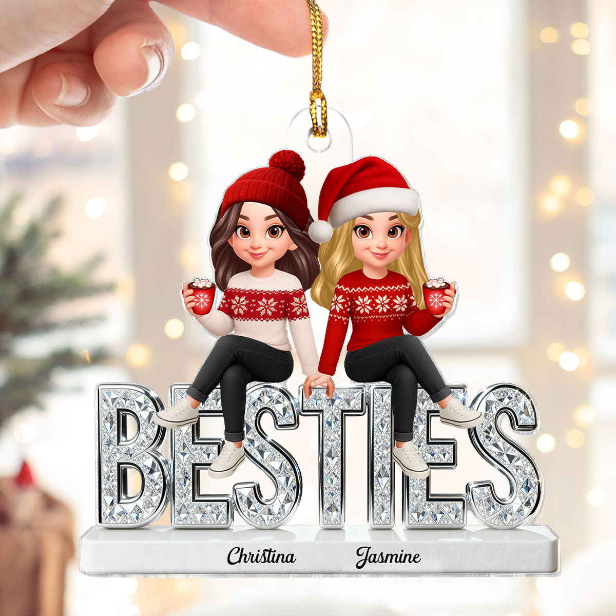 [BUY 2 GET 1 FREE] 3D Shinning Effect Besties Christmas - Personalized Acrylic Ornament - Gift For Best Friends