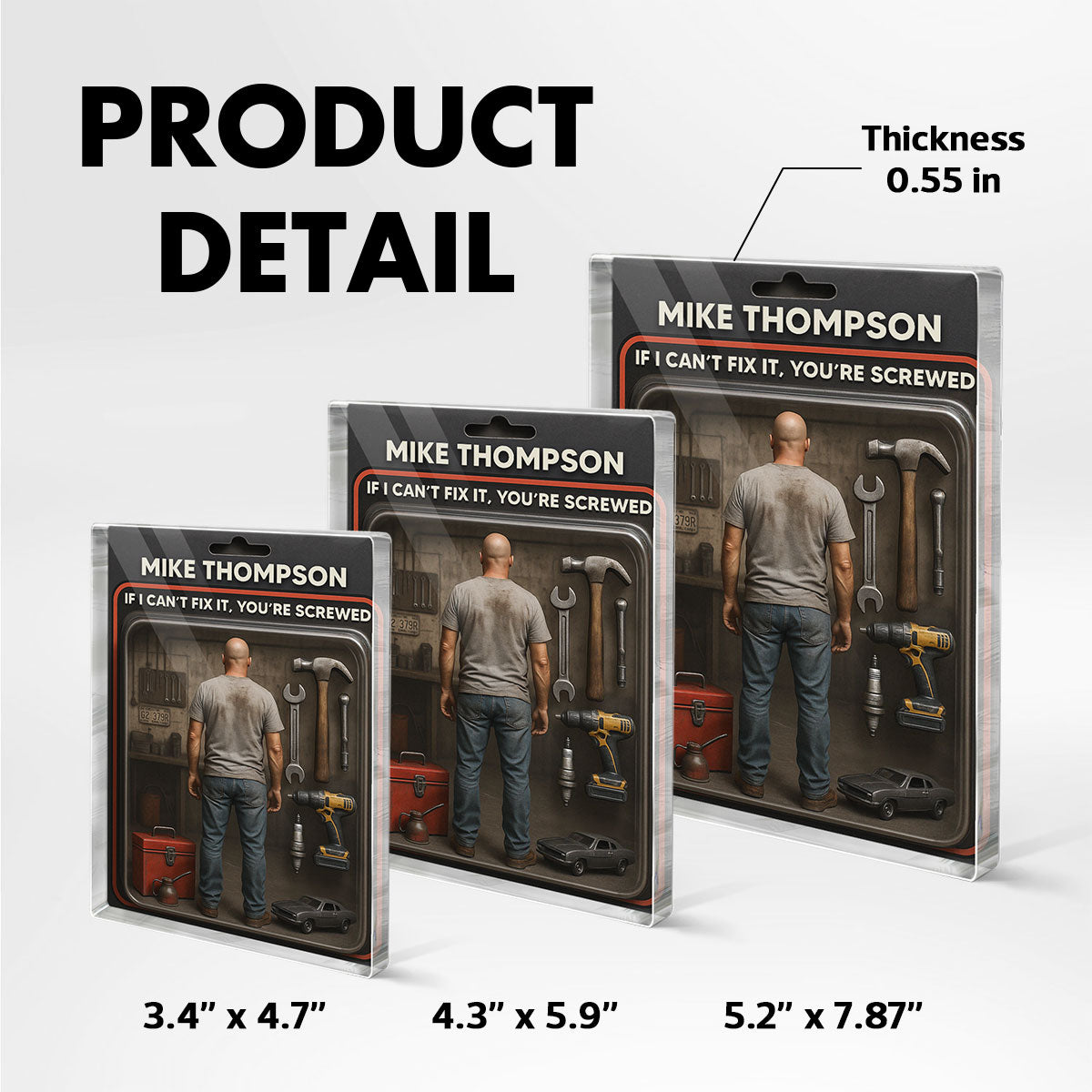 Garage DIY Mechanic Dad Grandpa Man Realistic Figure Style Personalized Acrylic Block Plaque
