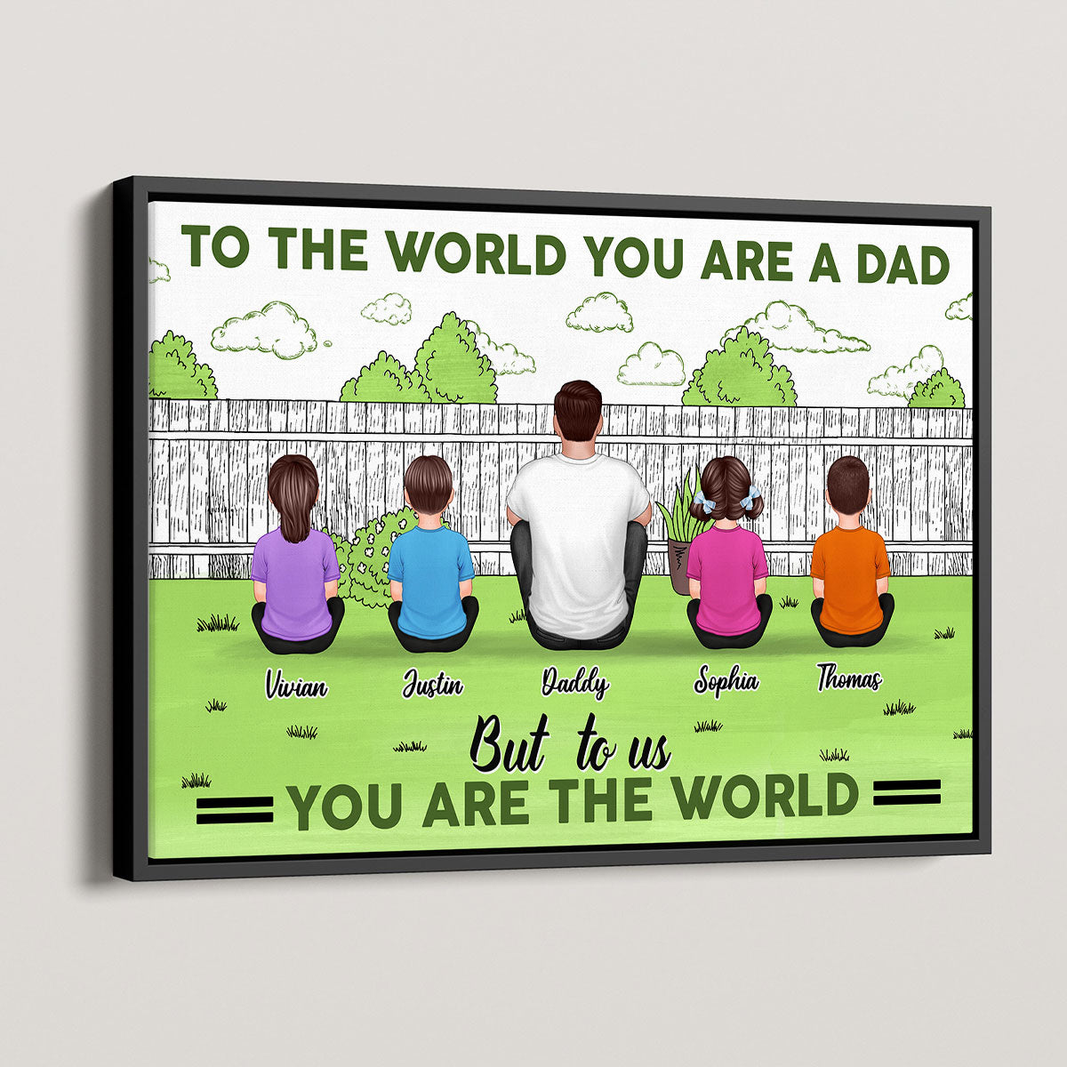 Dad Man Kids Dogs Cats Sitting Outdoor Personalized Poster, Father's Day Gift For Dad, Grandpa, Husband