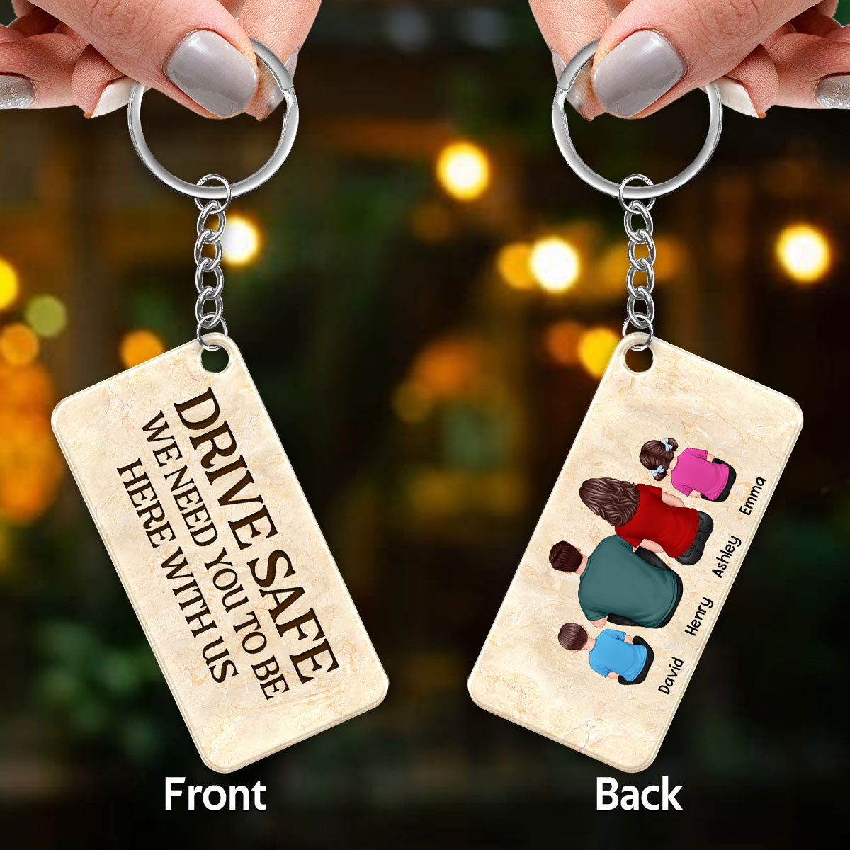 Family Couple Kid Dog Cat Sitting Back View Personalized Acrylic Keychain