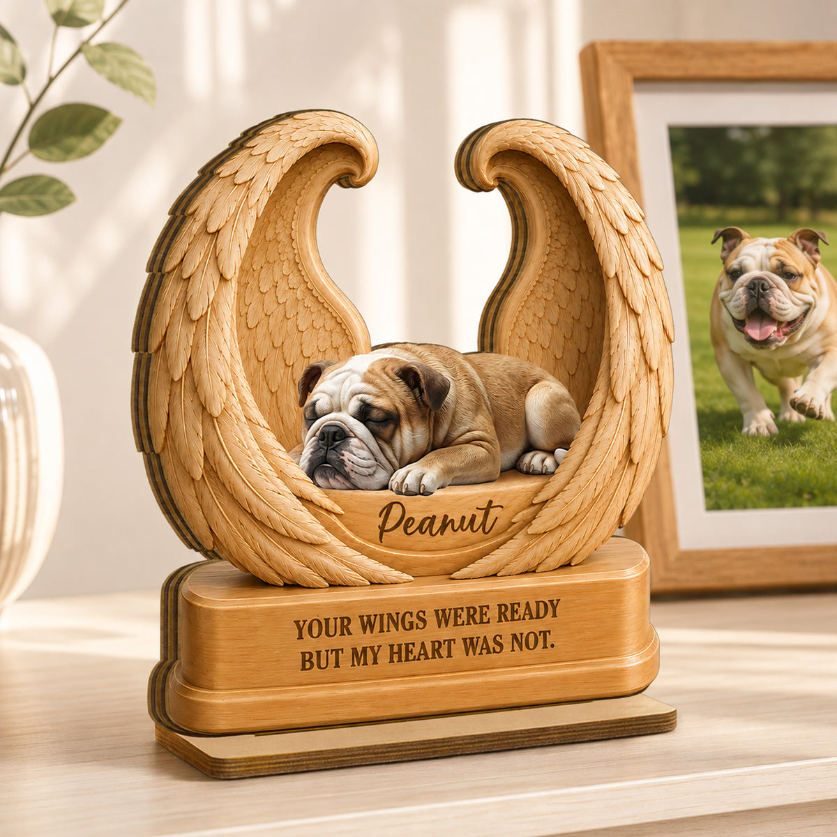 Pet Memorial Custom Photo - Personalized 2-Layered Wooden Plaque - Dog Cat Angel Wing Keepsake, Pet Loss Sympathy Gift