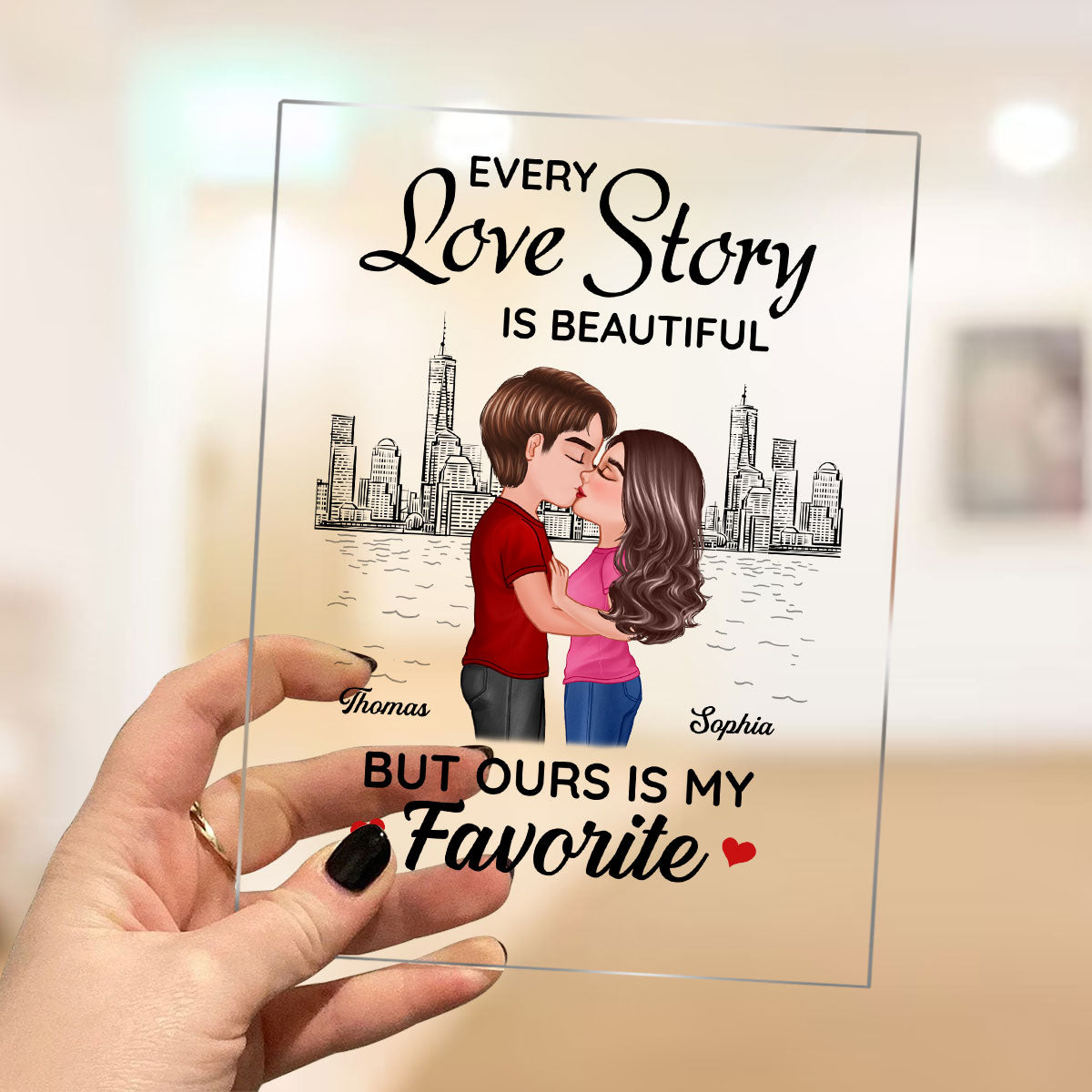 Doll Couple Kissing Skyline Every Love Story Is Beautiful Gift For Him For Her Personalized Acrylic Plaque